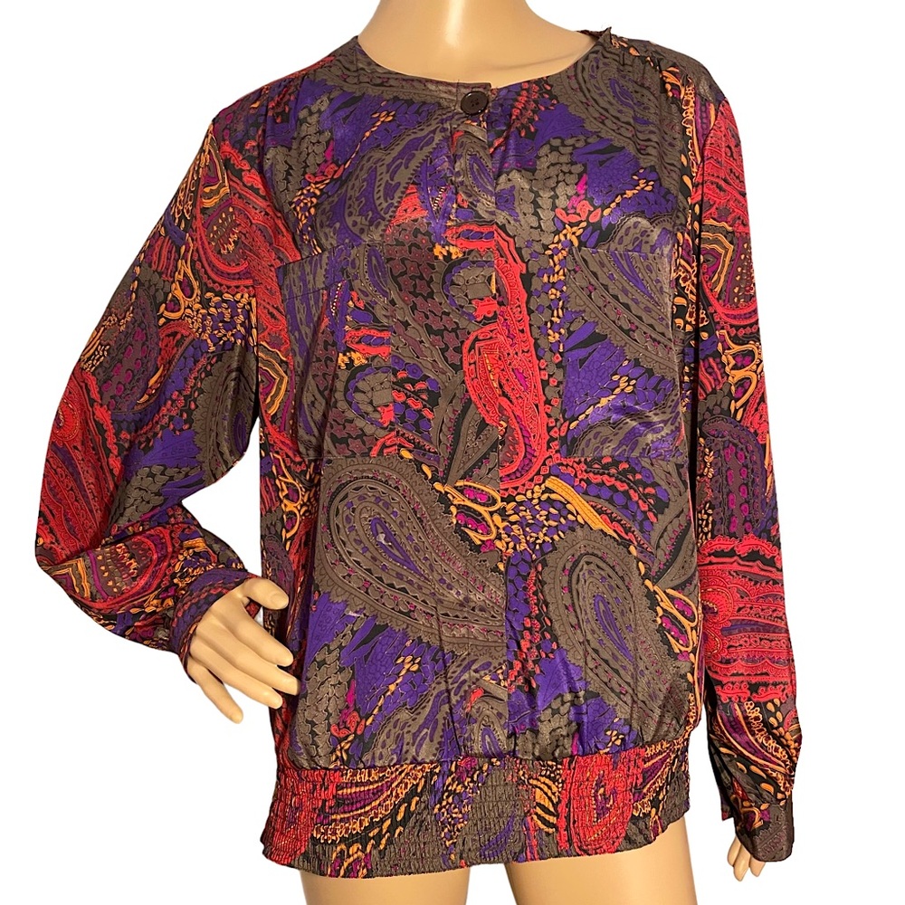 VINTAGE ALFRED DUNNER PAISLEY LONG SLEEVE BUTTON DOWN TOP  SZ 14